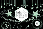 Mint Green Cute Watercolor Stars, an Illustration by ClipartBrat Graphics (Thumbnail 2 of 5)