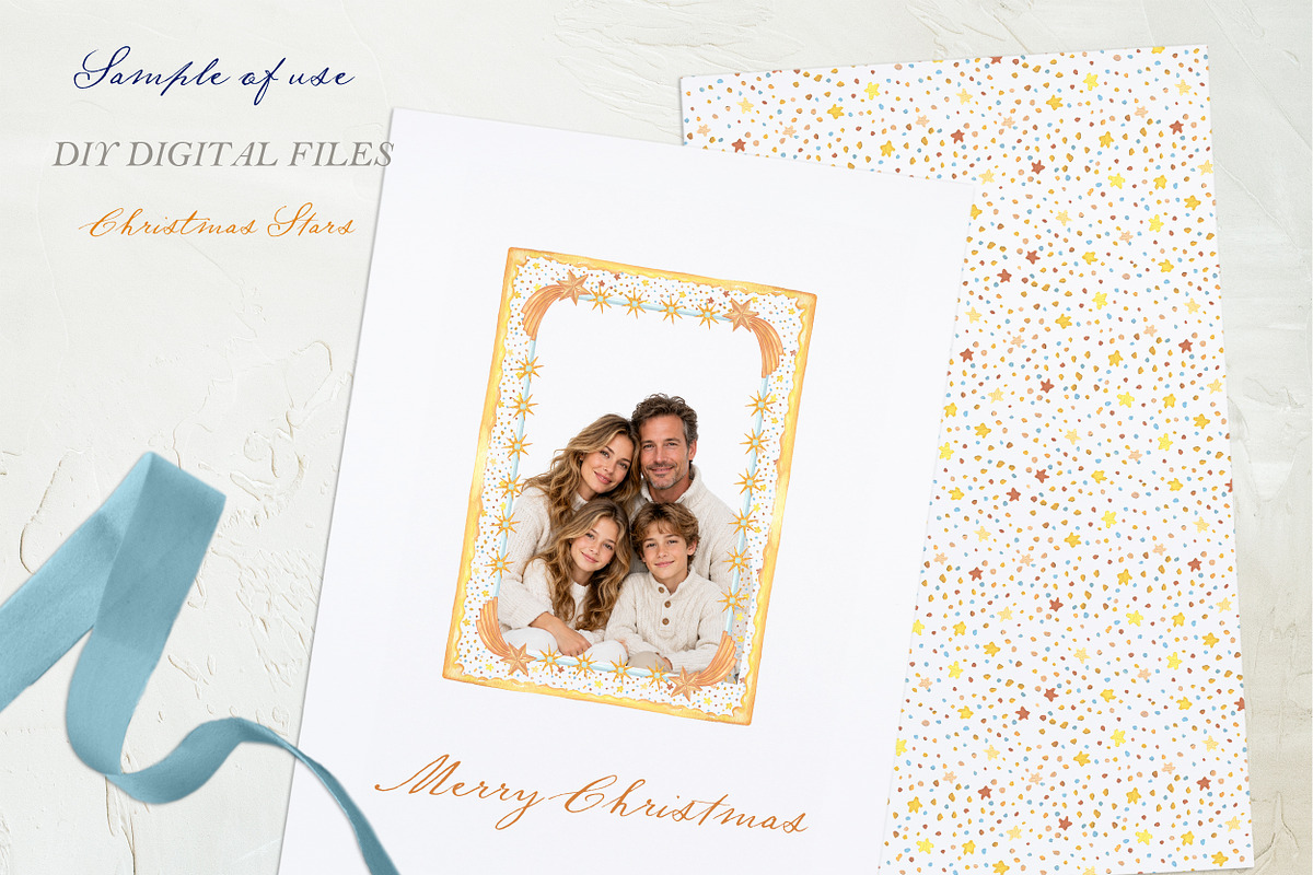 Christmas Golden Stars Watercolor, a Decorative Illustration by LABFcreations (Photo 2 of 6)