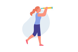 Walking woman holding a spyglass to, an Illustration by GraphiShop