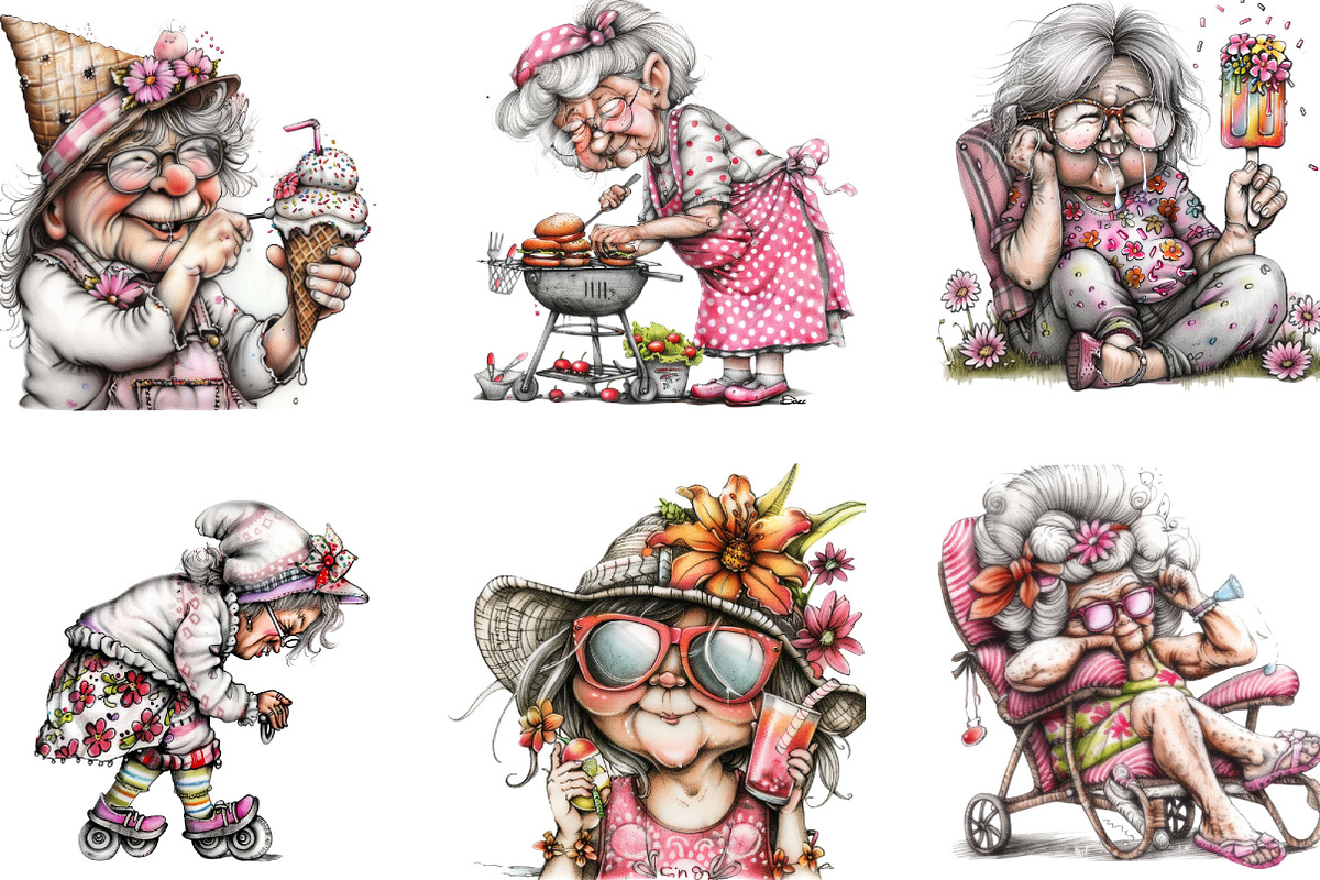 Summer Funny Grandma Clipart, an Illustration by Designking (Photo 5 of 5)