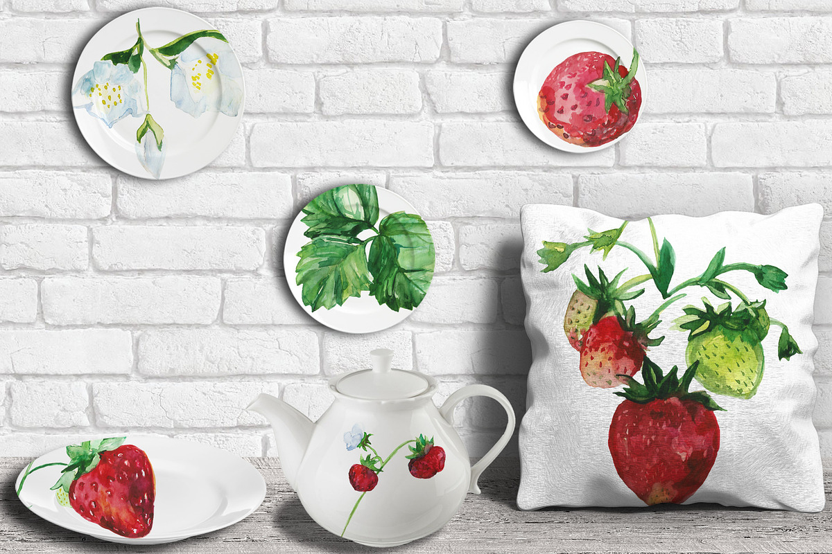 Watercolor Strawberry Clip art, a Food Illustration by DollyPotterson (Photo 8 of 8)