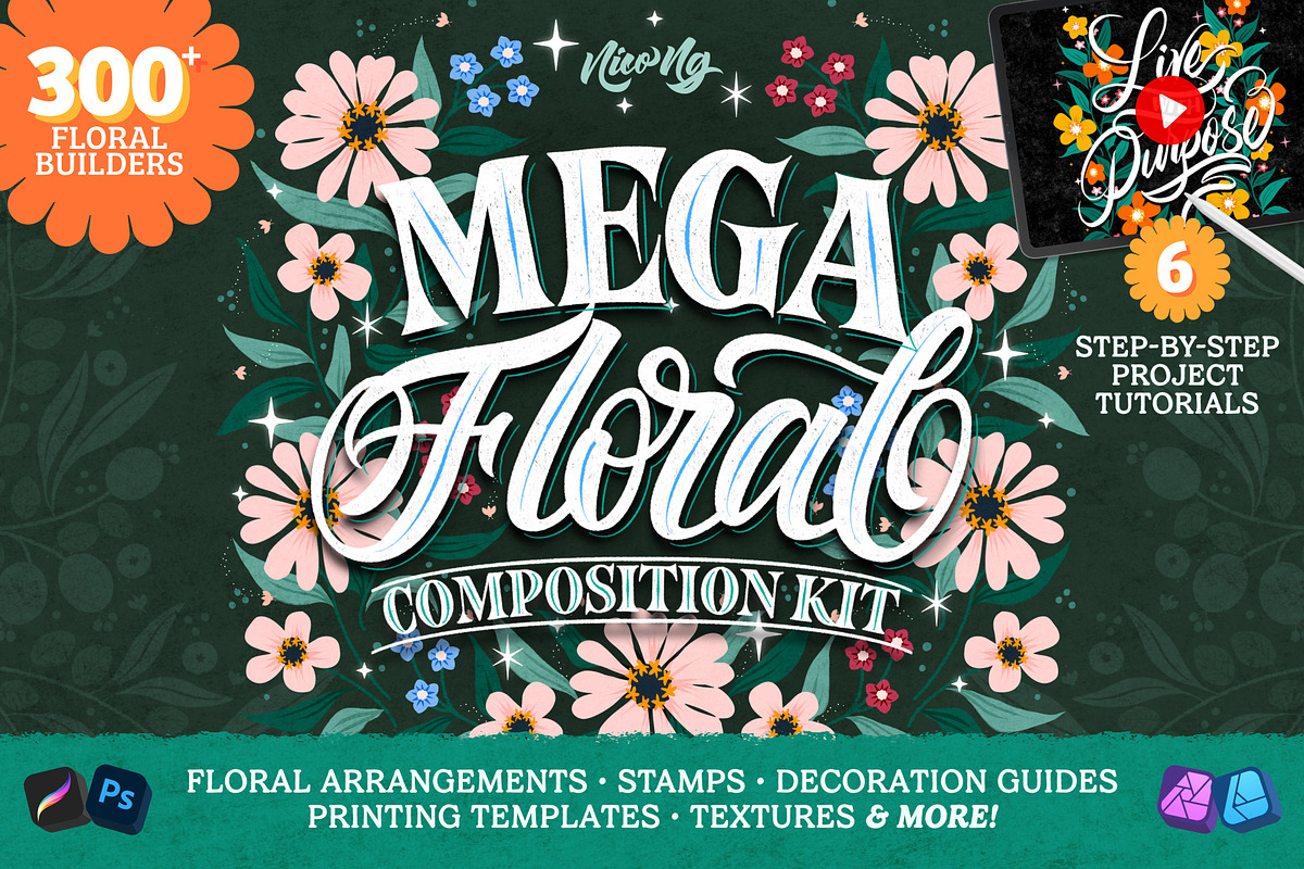 The Mega Floral Composition Kit, a Brush Add-On by Nico-Ng (Photo 1 of 46)