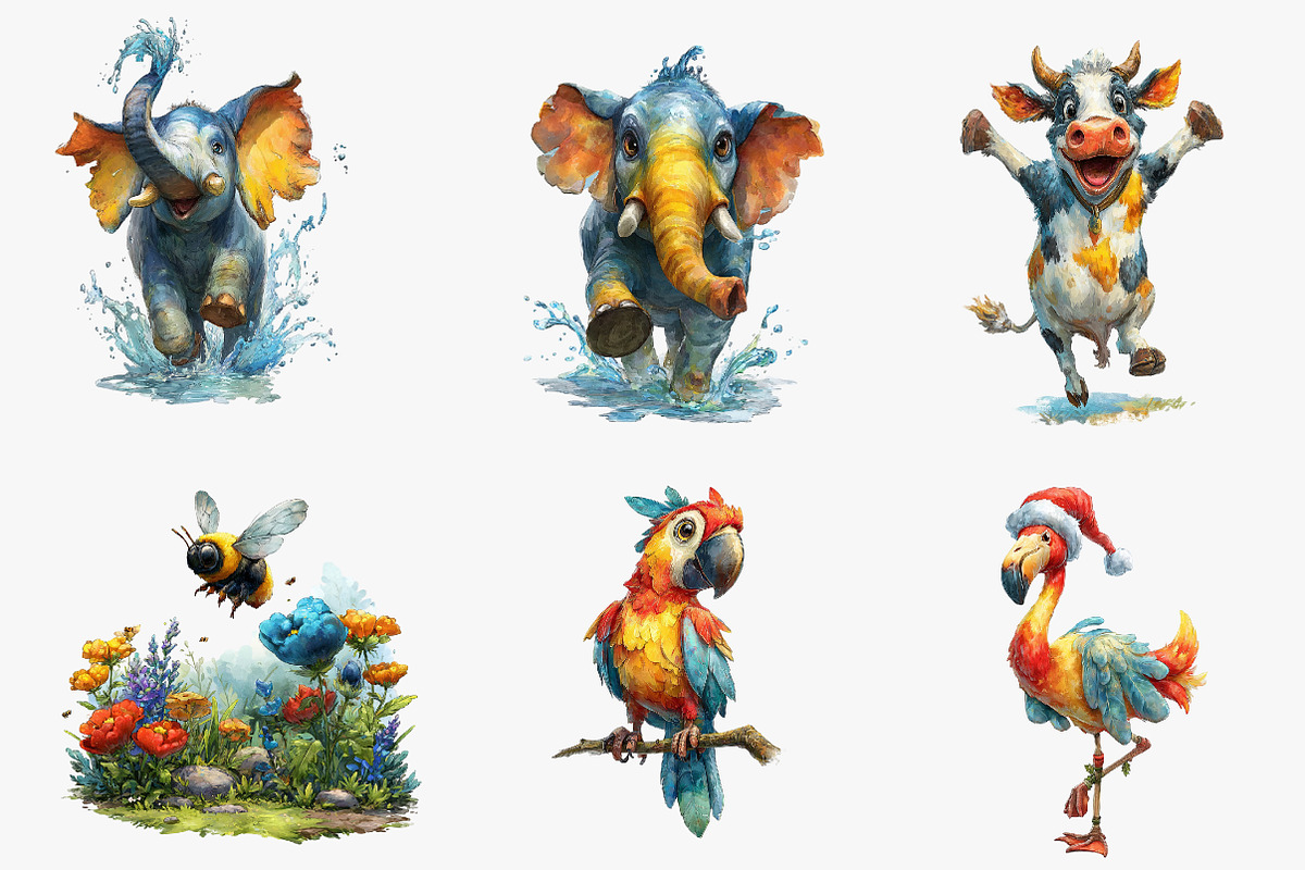 Watercolor Quirky animals Clipart, an Illustration by CreationArt (Photo 5 of 5)