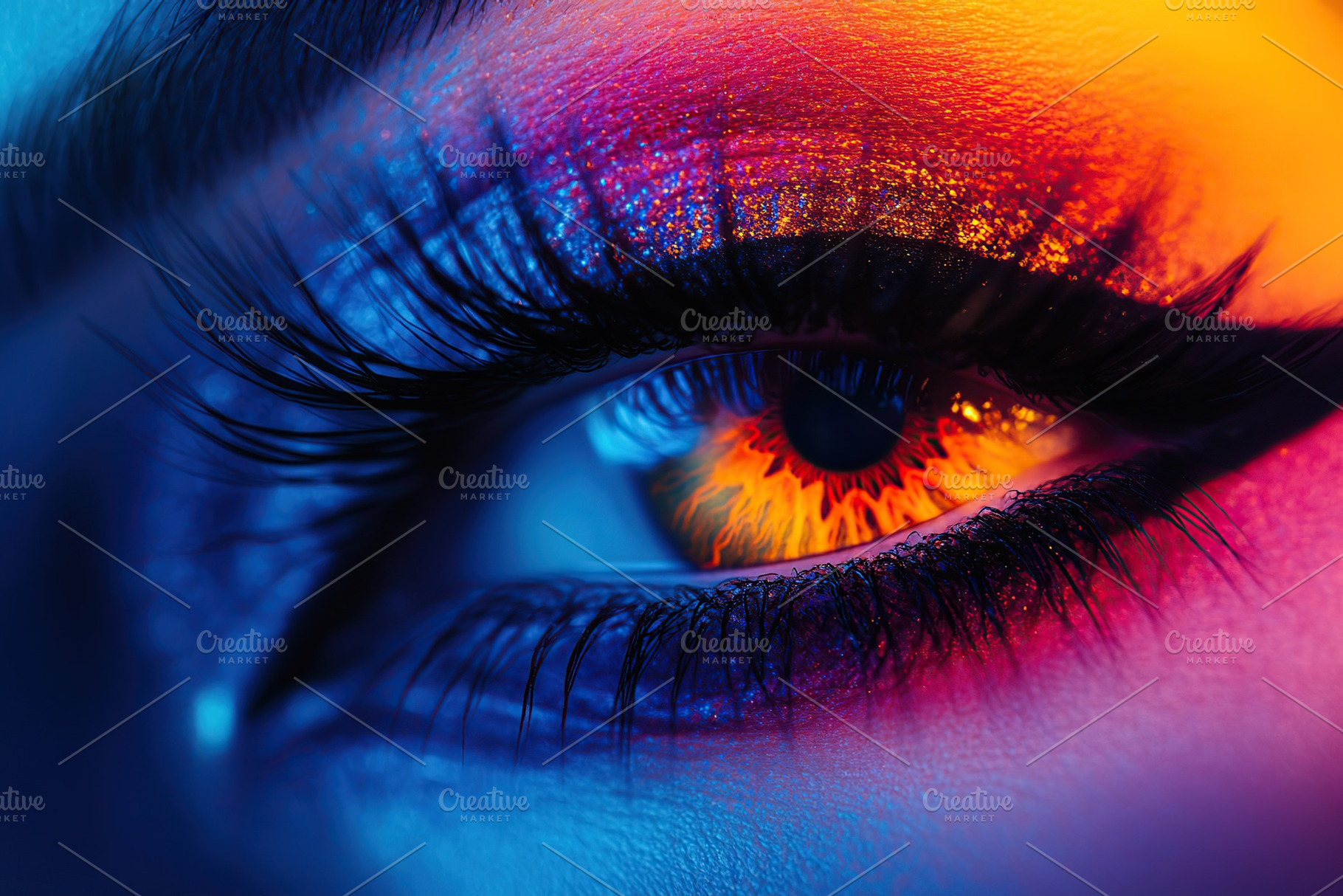 Macro photo of woman eye with beautiful eye makeup, a Photo by AlyaAnd