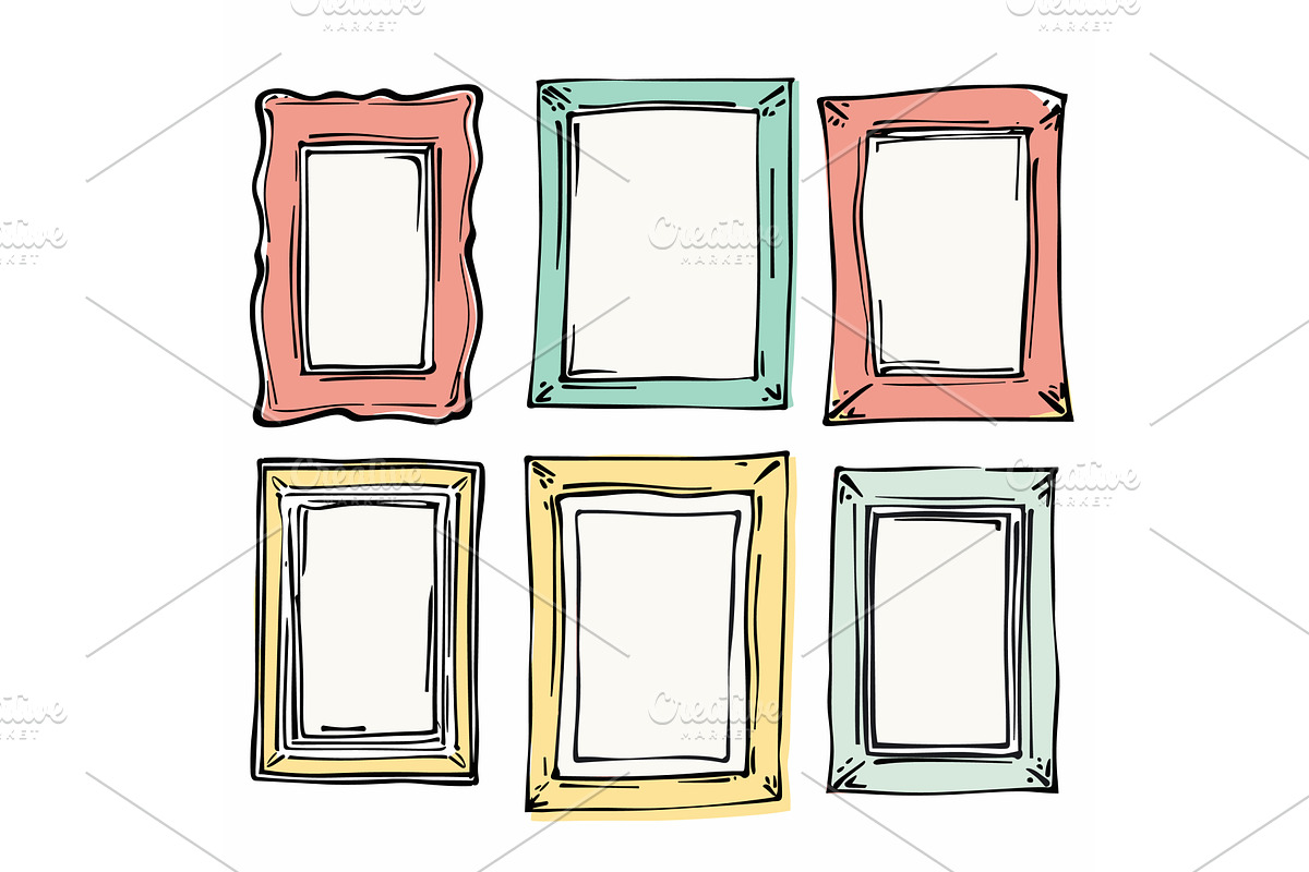 Handdrawn picture frames set six, an Illustration by Vectorstockersland