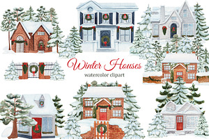 Watercolor Winter House Clipart