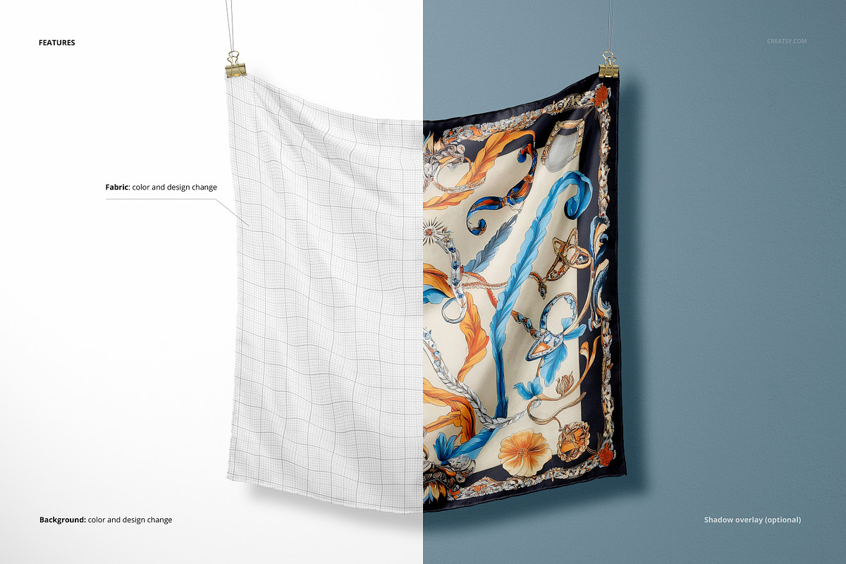 Hanging Square Silk Scarf Mockup, a Mask Mockup by creatsy5 (Photo 3 of 5)