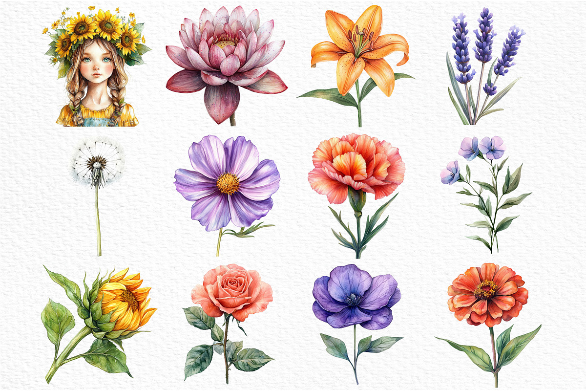 Whimsical Flowers Clipart Bundle, an Illustration by Craft Nest (Photo 2 of 6)