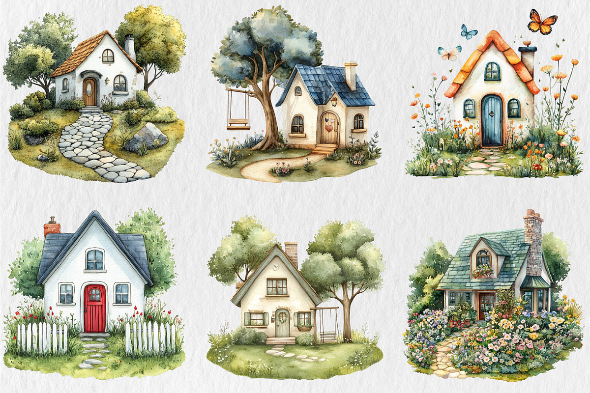 Watercolor Cute House Clipart, an Illustration by Rose Art (Photo 4 of 4)