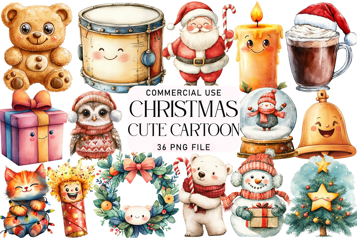 Cute Cartoon Christmas Clipart, an Illustration by Daily.Designs (Photo 1 of 5)