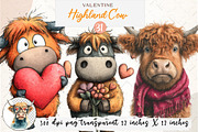 Valentine Highland Cow Clipart, an Illustration by Watercolor design (Thumbnail 1 of 4)