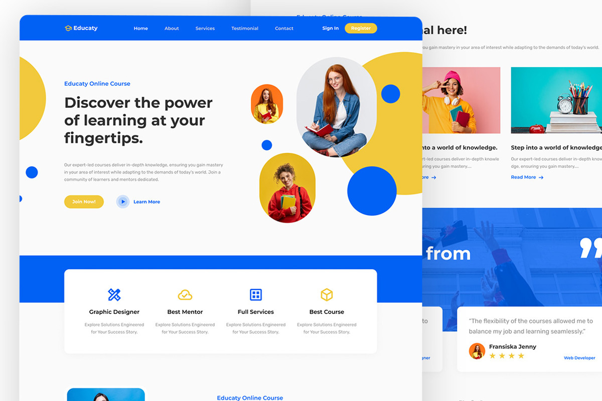 Educaty - Online Course landing Page, an UI Kit Template by ENATIVE (Photo 2 of 4)