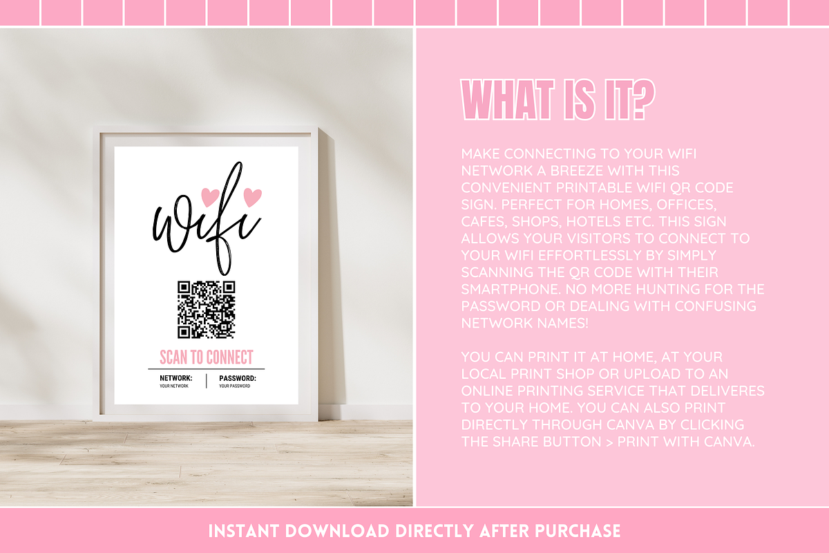Pink & Black WiFi QR Code Sign, a Flyer Template by SunshineStudioBoutique (Photo 3 of 10)
