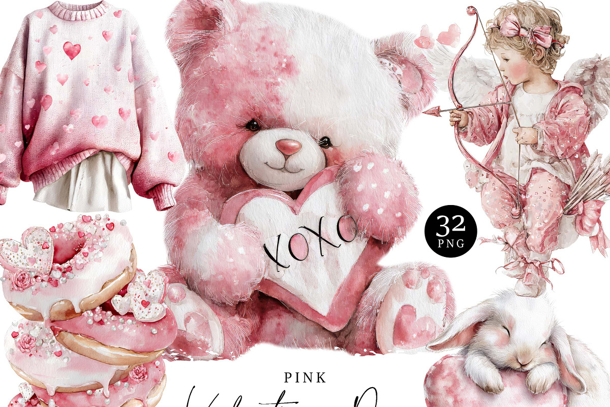 Watercolor Pink Valentines Day, a Seasonal Illustration by Design Scotch (Photo 1 of 8)