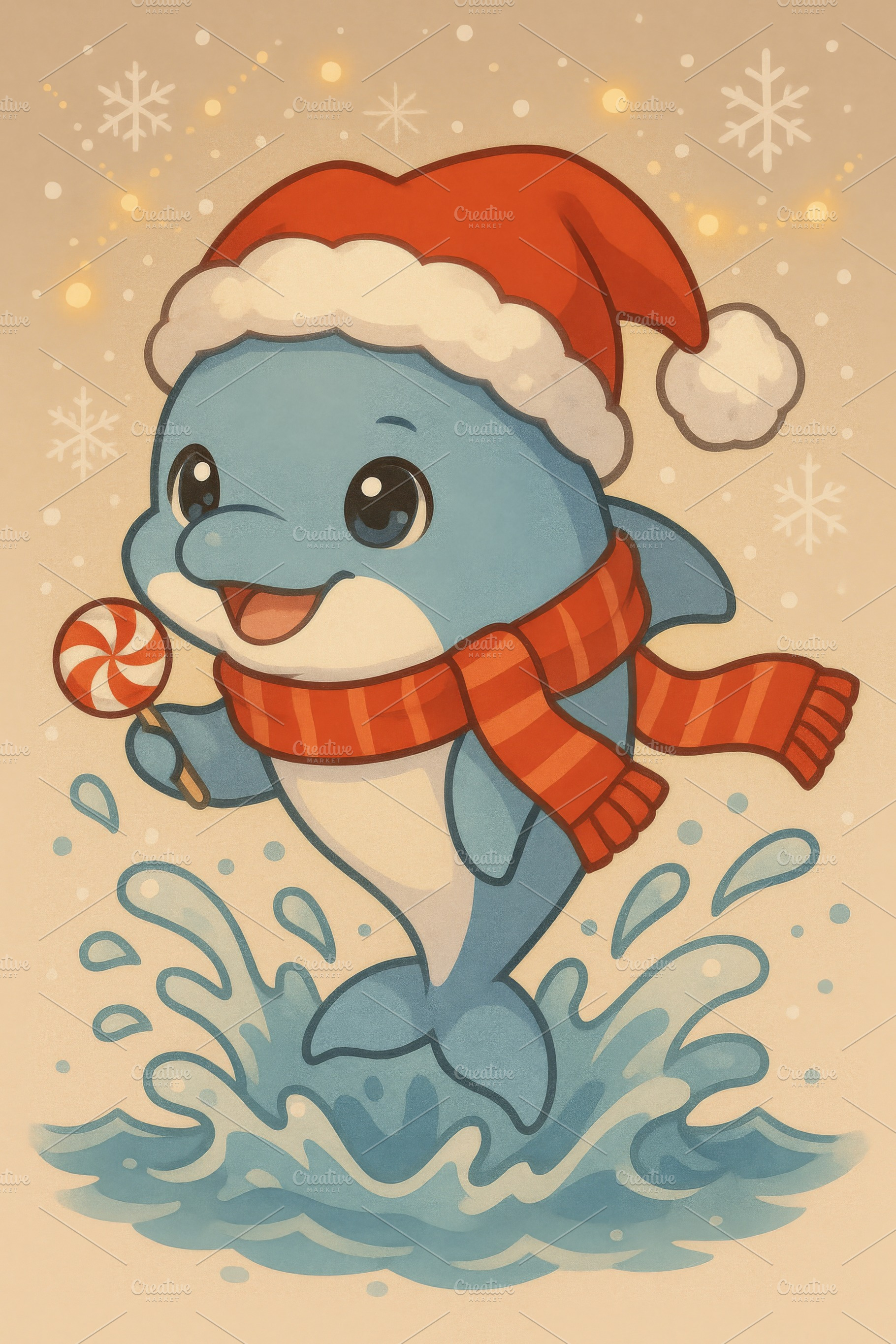 Cute anime dolphin wearing Christmas, a Photo by Dvoevnore photos