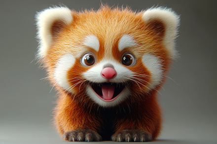 Cute red panda cub with fluffy fur a, a Photo by Tanuart