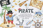 Little pirate watercolor clipart, an Illustration by KathrineWatercolor (Thumbnail 1 of 5)
