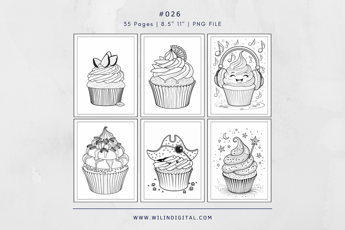35 Cupcakes Coloring Pages For Kids, an Illustration by Wilin Digital (Photo 2 of 3)