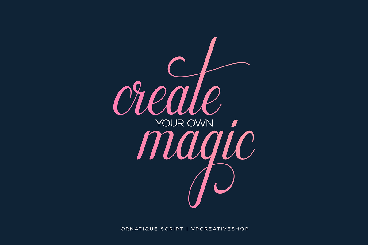 Ornatique script - 4 fonts, a Script Font by VP Fonts (Photo 3 of 15)