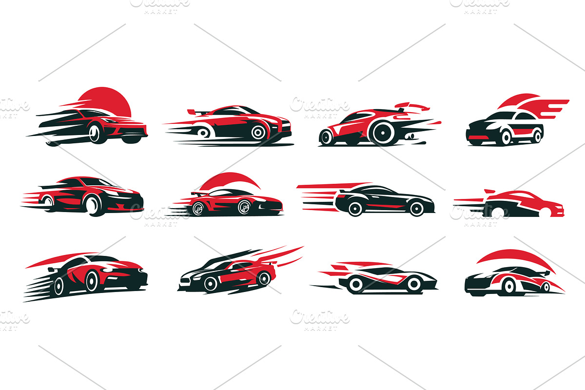 Cars logos set. Car red black logo, an Object Illustration by Stock-Smart-Start