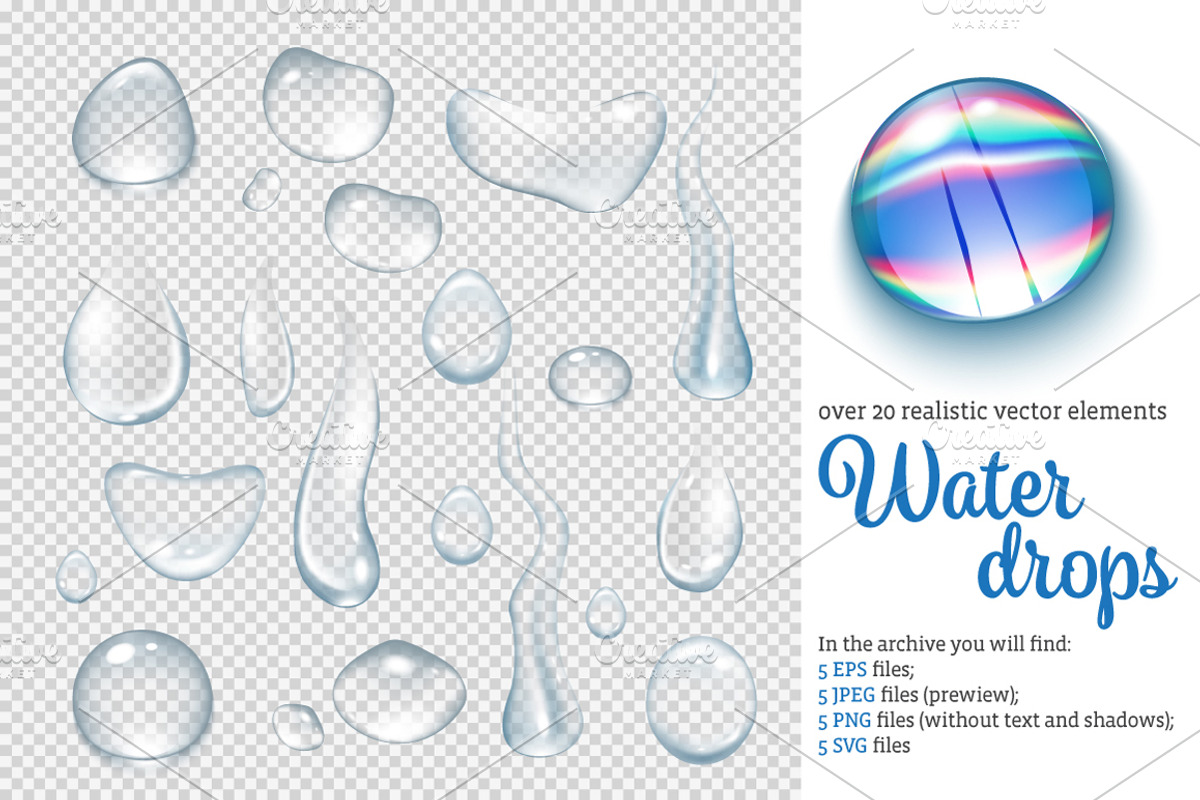 Water Drops Realistic Set, an Illustration by Macrovector | Creative Market