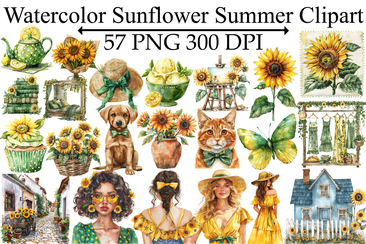Watercolor Sunflower Summer Clipart, an Illustration by Design Market (Photo 1 of 5)
