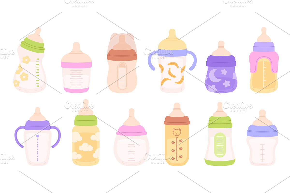 Baby bottles. Pacifier nipple bottle, a Food Illustration by LadadikArt