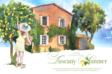 Watercolor Tuscany Summer Clipart
