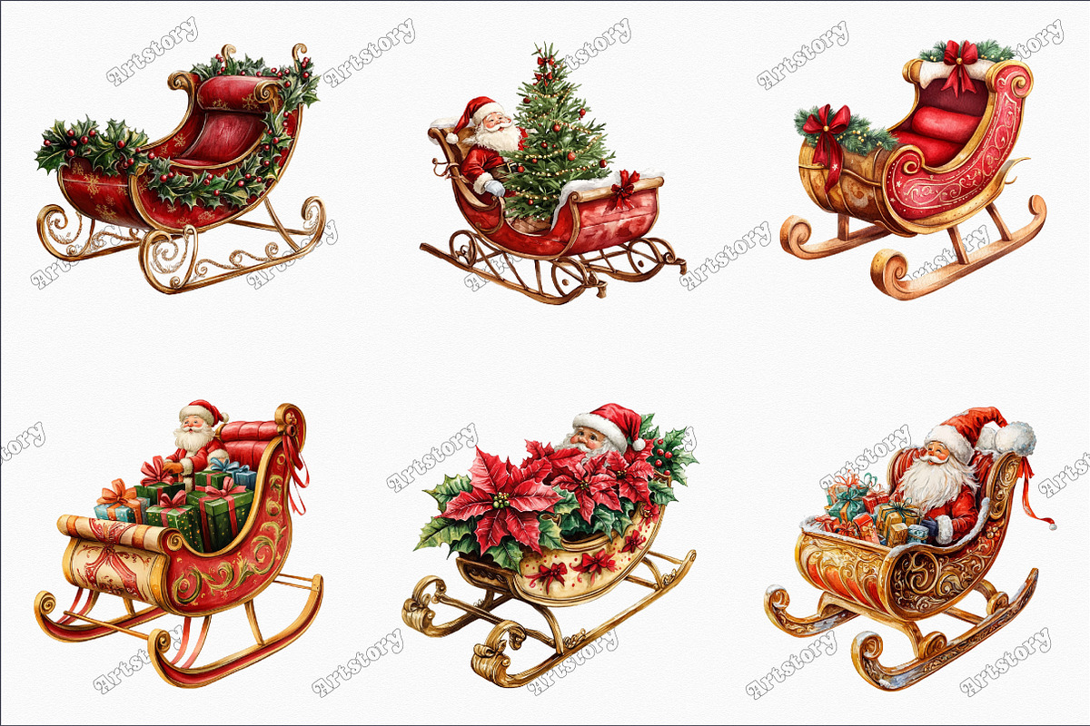 Christmas Santa Claus Sleigh Clipart, an Illustration by designcity5 (Photo 3 of 5)