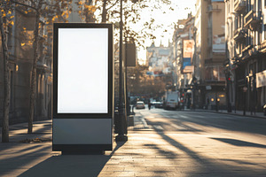 City street with blank billboard, a Photo by Beautiful things