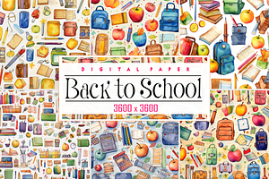 Watercolor Back to School, a Pattern Graphic by Printable Treasure