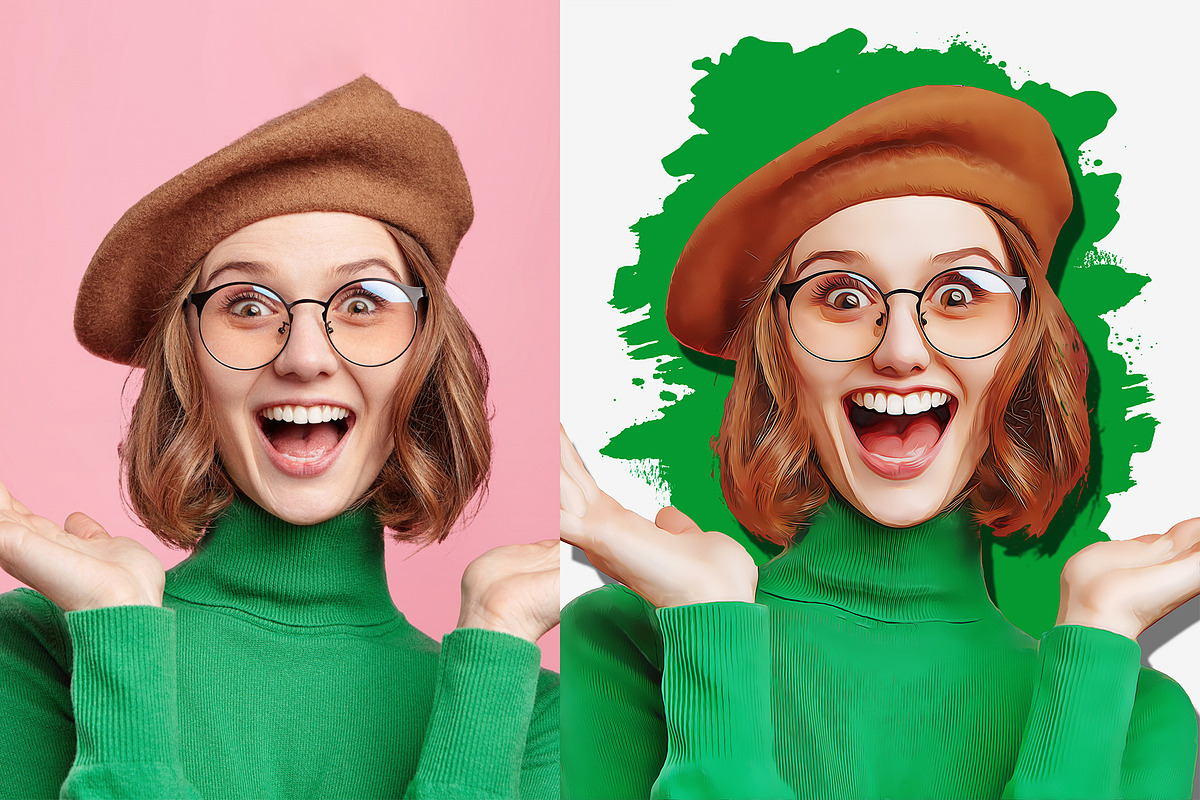 Cartoon funny face vector art effect, an Action Add-On by Shovajit (Photo 5 of 10)