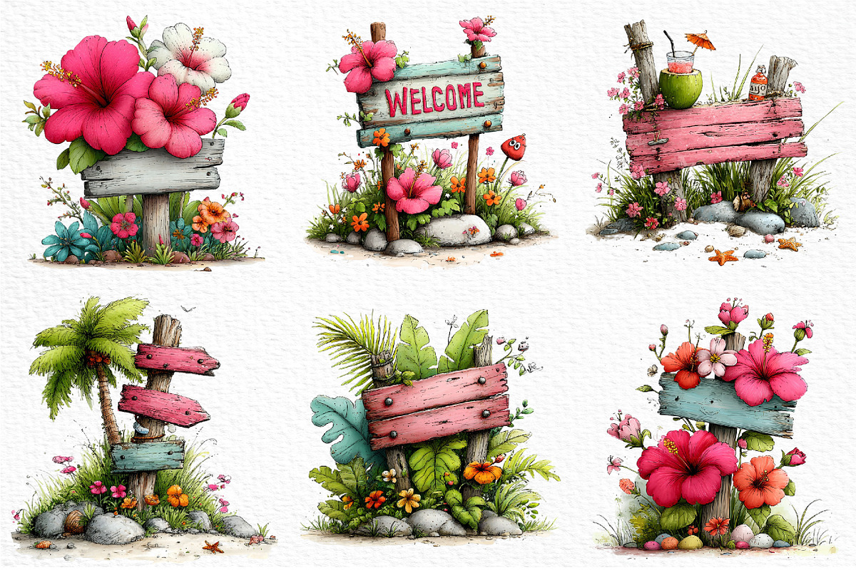 Summer Wood Sign Board Clipart, an Illustration by Craft Nest (Photo 4 of 12)