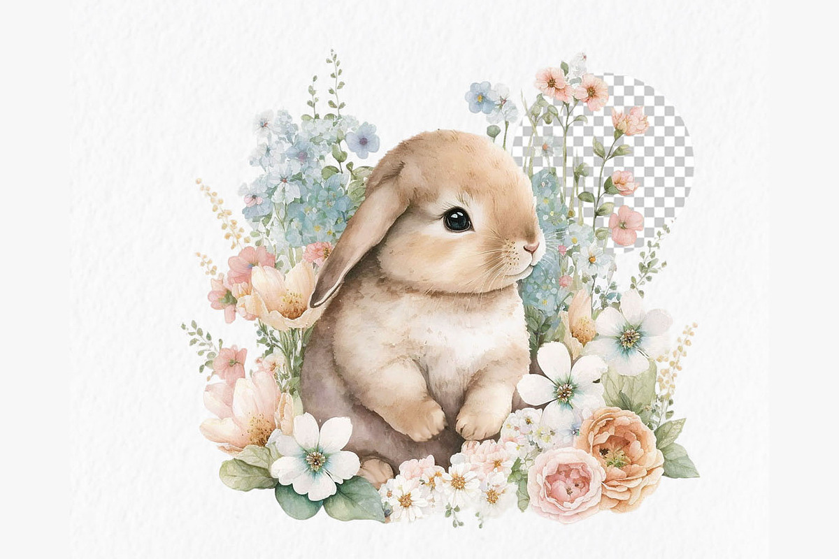 Flower bunny Watercolor Clipart, an Object Graphic by MyLittleMeow (Photo 2 of 7)