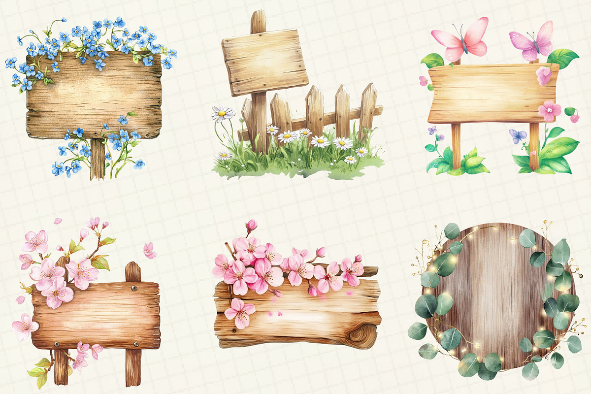 Spring Wooden Sign Board Clipart, an Illustration by OK Design (Photo 3 of 5)