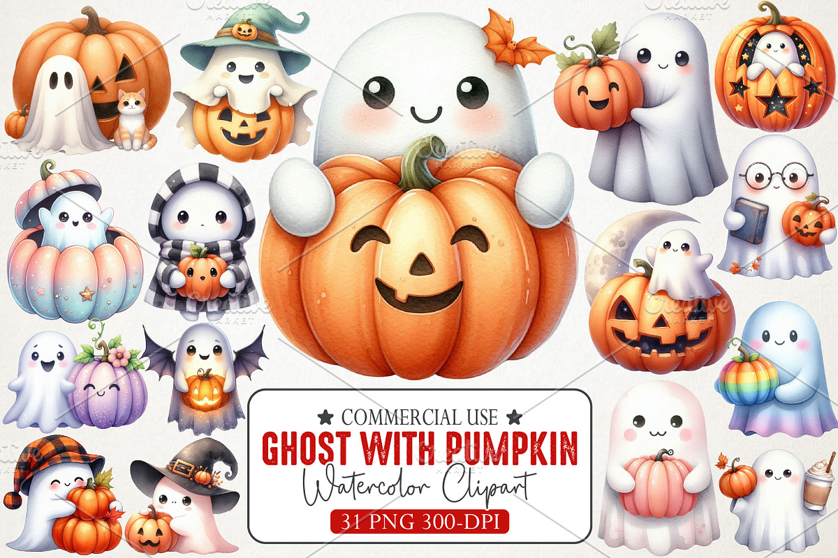 Ghost with Pumpkin Clipart, an Illustration by RobertsArt (Photo 1 of 7)