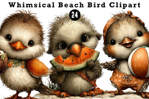 Whimsical Beach Bird Clipart, a Seasonal Illustration by CreationArt
