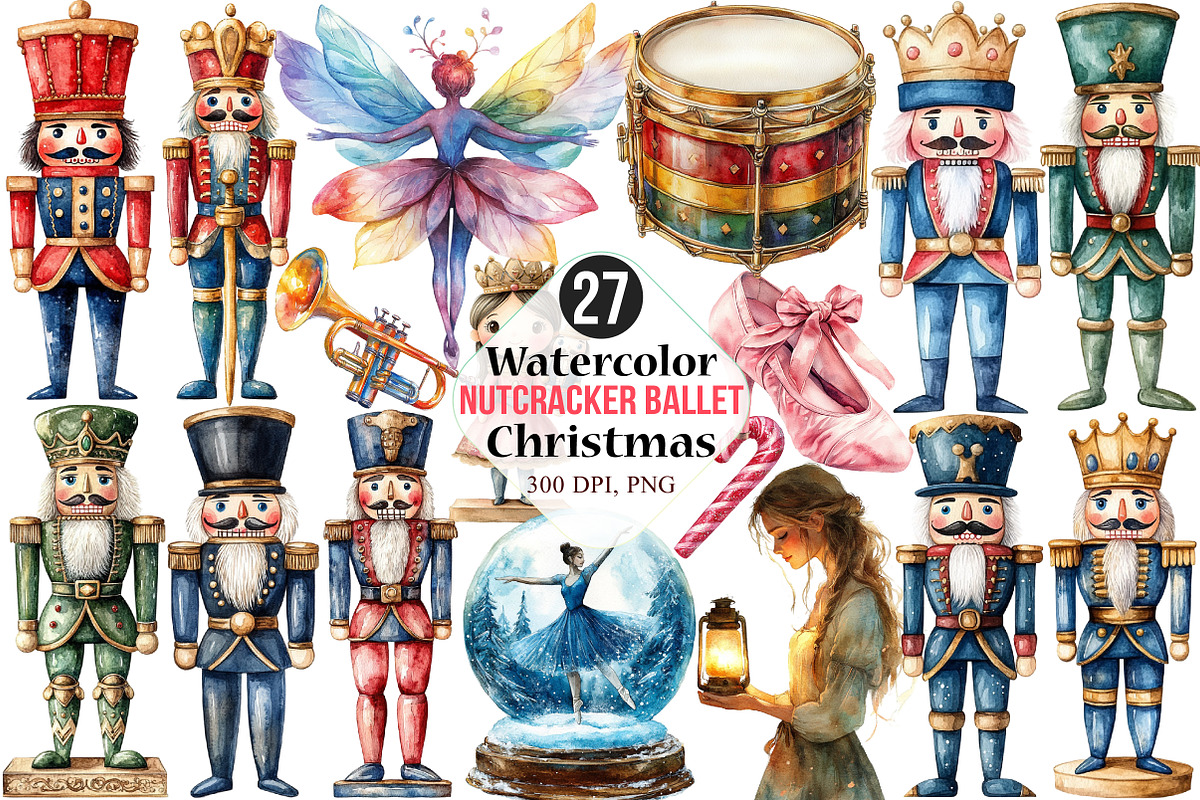 Nutcracker Ballet Christmas Clipart, an Illustration by Canvas Craft (Photo 1 of 3)