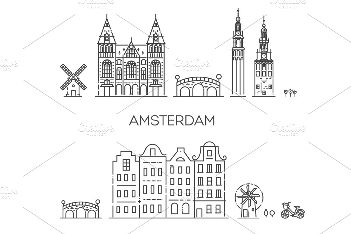 Amsterdam City Line Vector, a Work Illustration by Tettygreen (Photo 1 of 3)