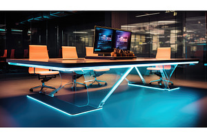 metal empty conference table ai, a Technology Photo by pikepicture