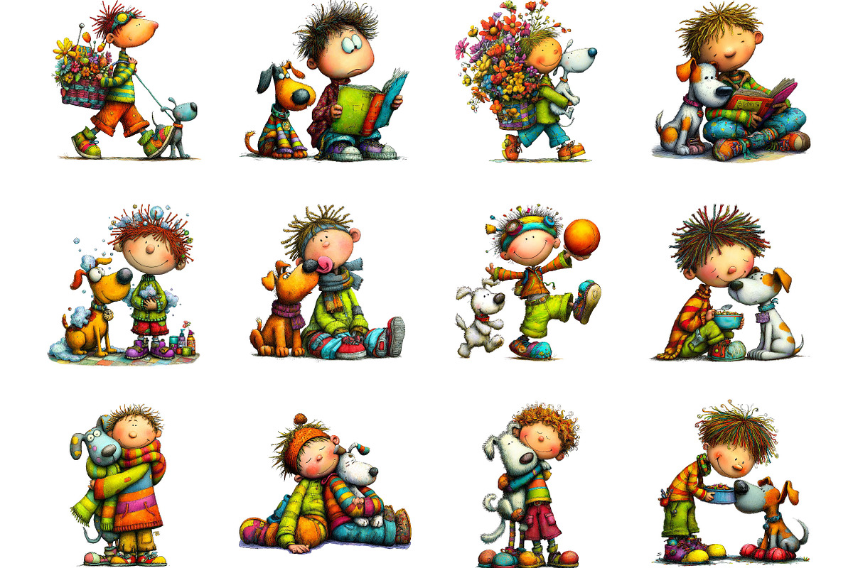 Puppy with Boy Whimsical Clipart, a Person Illustration by Designking (Photo 2 of 5)