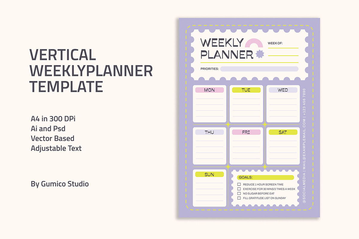 Vertical Weekly Planner Template