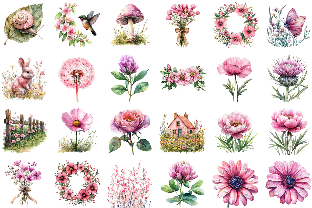 Pink Summer Meadow Clipart, an Illustration by Sublimation Artist (Photo 2 of 6)