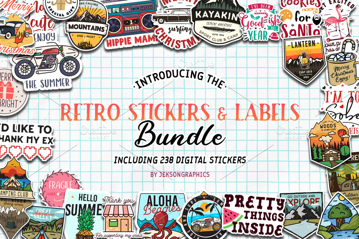 Retro Stickers and Labels Pack, a Branding & Logo Template by JeksonGraphics (Photo 1 of 2)