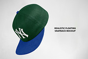 Realistic Floating Snapback Mockup, a Hat Mockup by Uncentrifuged Pressure (Thumbnail 1 of 9)