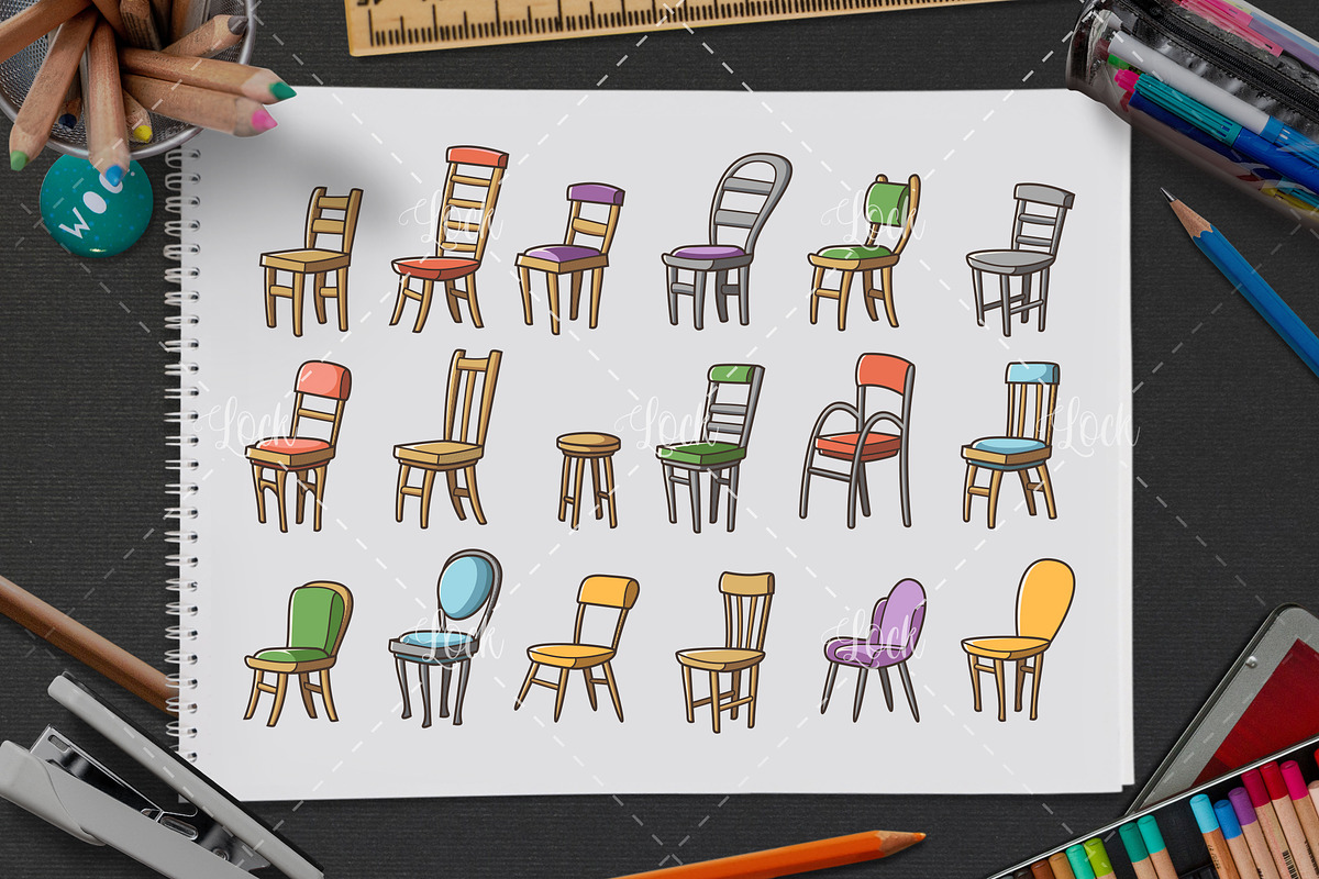 Set of wooden chair sticker design, a Graphic by Allmostudio (Photo 2 of 4)
