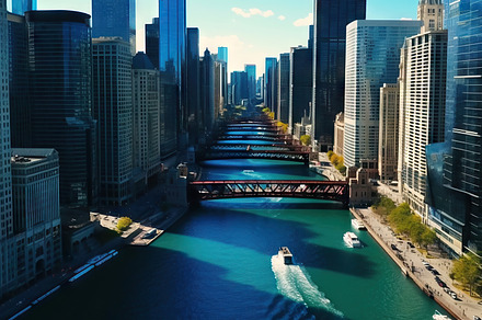 Chicago, Illinois, USA. Aerial view of the Chicago River. Genera, an Architecture Photo by AS photostudio