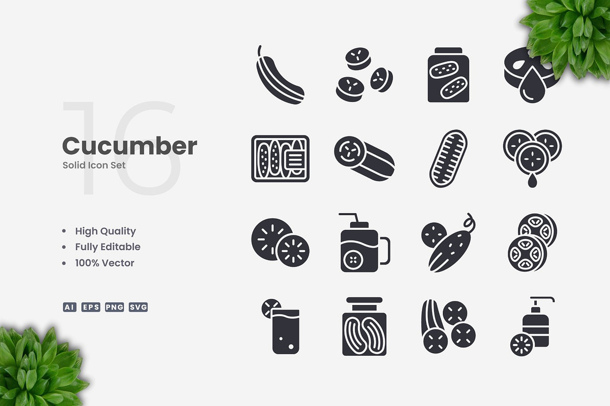 Cucumber Solid Icons, an Icon by Upnowgraphic
