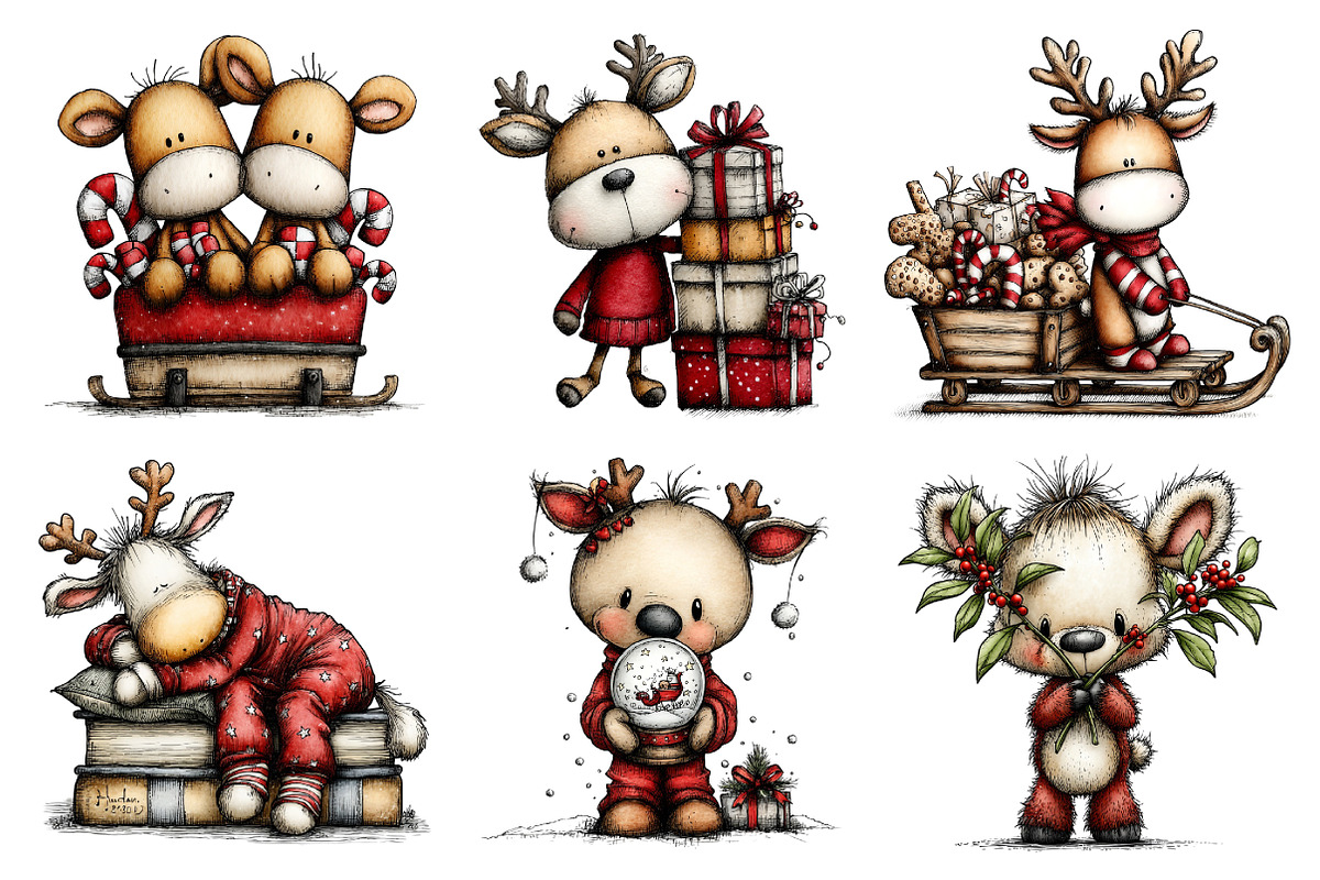 Quirky Christmas Reindeer Clipart, an Illustration by Daily.Designs (Photo 3 of 5)