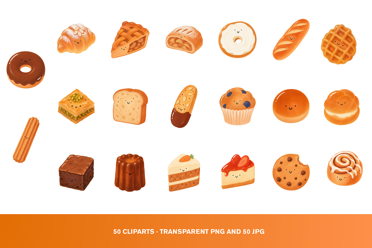 50 Kawaii Bakery Pastry Clipart, a Food Illustration by Luxe (Photo 2 of 4)